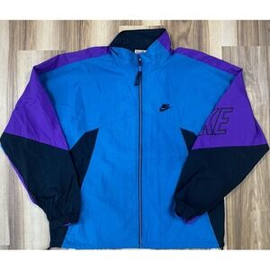 Vintage Nike 80s Silver Tag Colorblock Windbreaker Jacket Blue Purple Sz Large